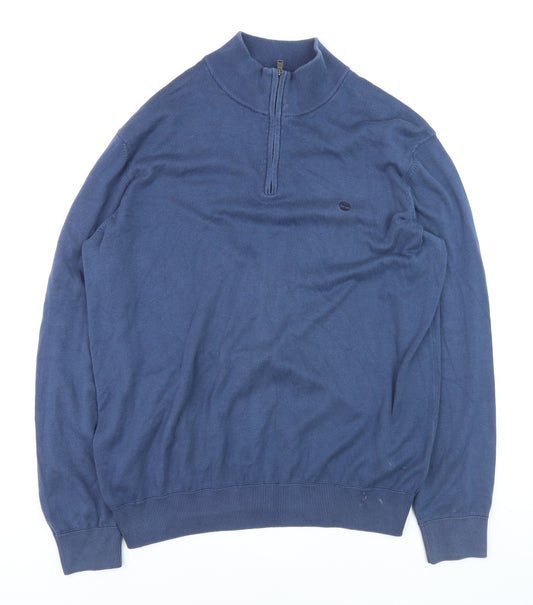 Timberland Men’s Blue XL 1/2 Zip Cotton Knit Jumper