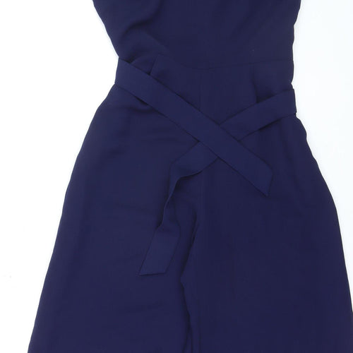 Warehouse Women's Navy Blue Sleeveless Jumpsuit Size 12 Polyester Belted Classic Style