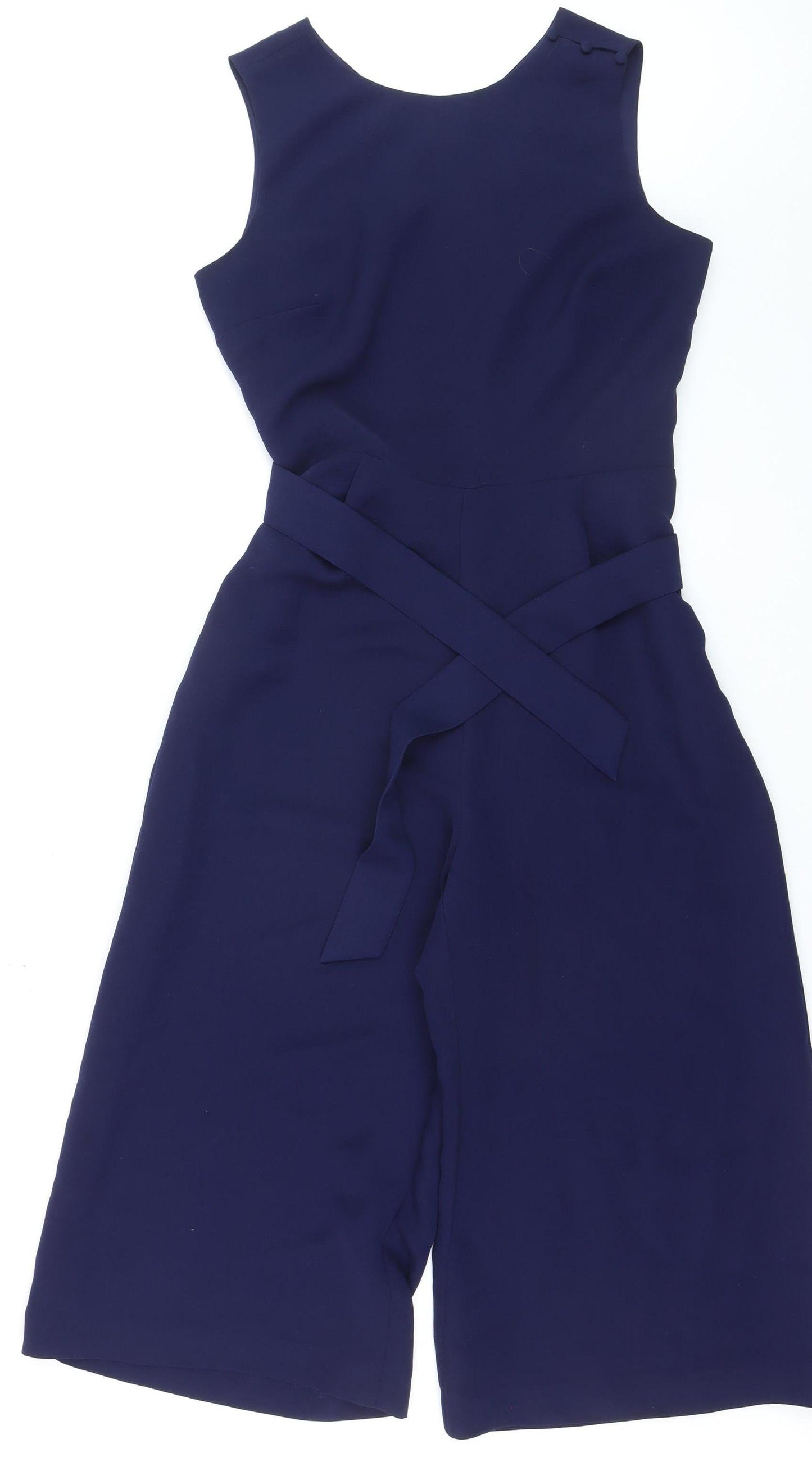 Warehouse Women's Navy Blue Sleeveless Jumpsuit Size 12 Polyester Belted Classic Style