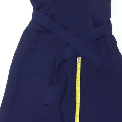 Warehouse Women's Navy Blue Sleeveless Jumpsuit Size 12 Polyester Belted Classic Style
