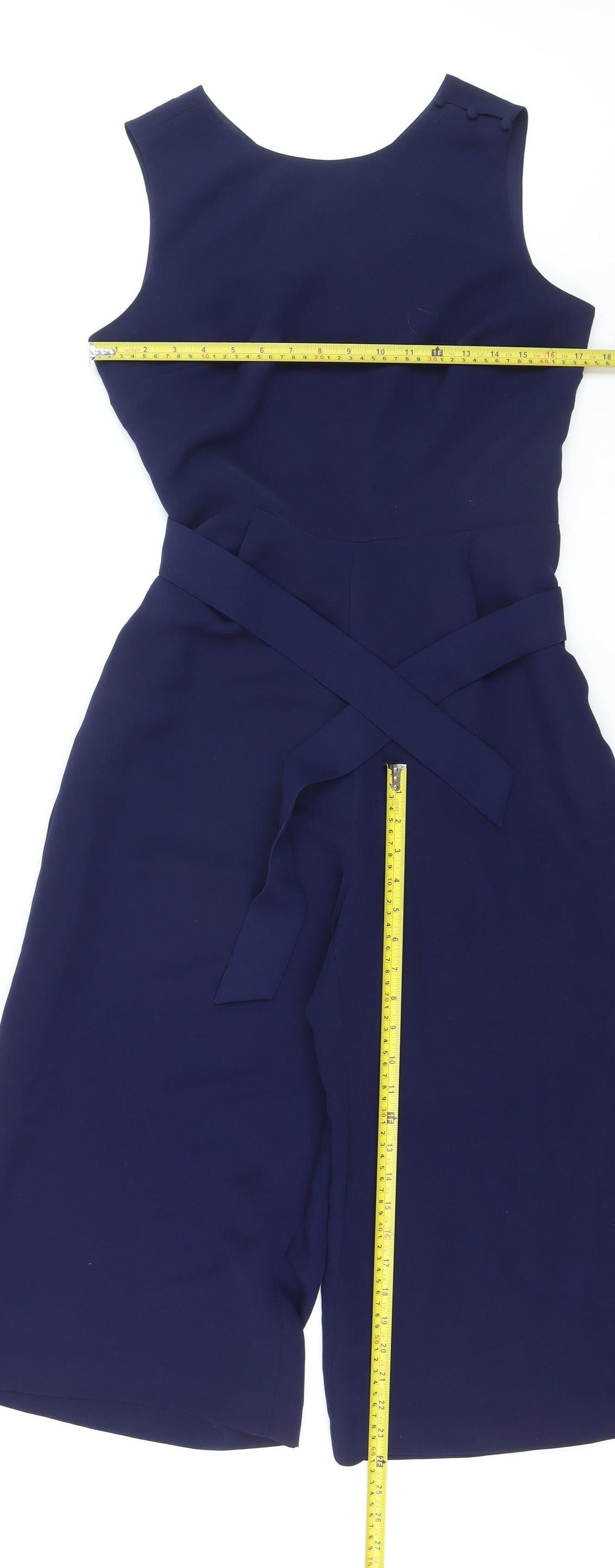 Warehouse Women's Navy Blue Sleeveless Jumpsuit Size 12 Polyester Belted Classic Style