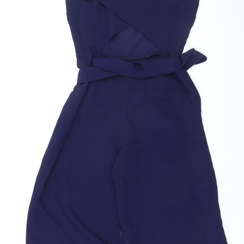 Warehouse Women's Navy Blue Sleeveless Jumpsuit Size 12 Polyester Belted Classic Style