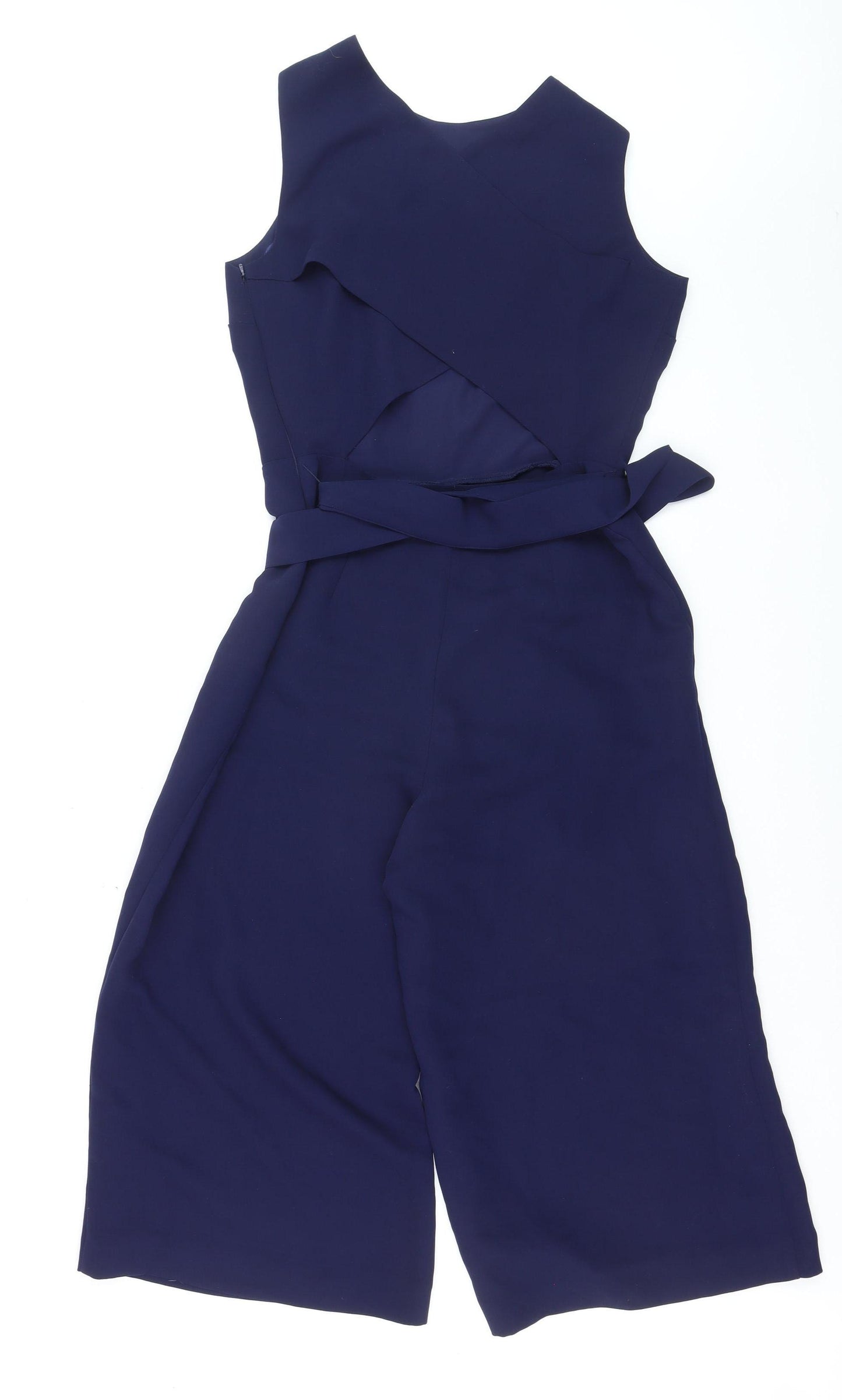 Warehouse Women's Navy Blue Sleeveless Jumpsuit Size 12 Polyester Belted Classic Style