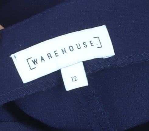 Warehouse Women's Navy Blue Sleeveless Jumpsuit Size 12 Polyester Belted Classic Style