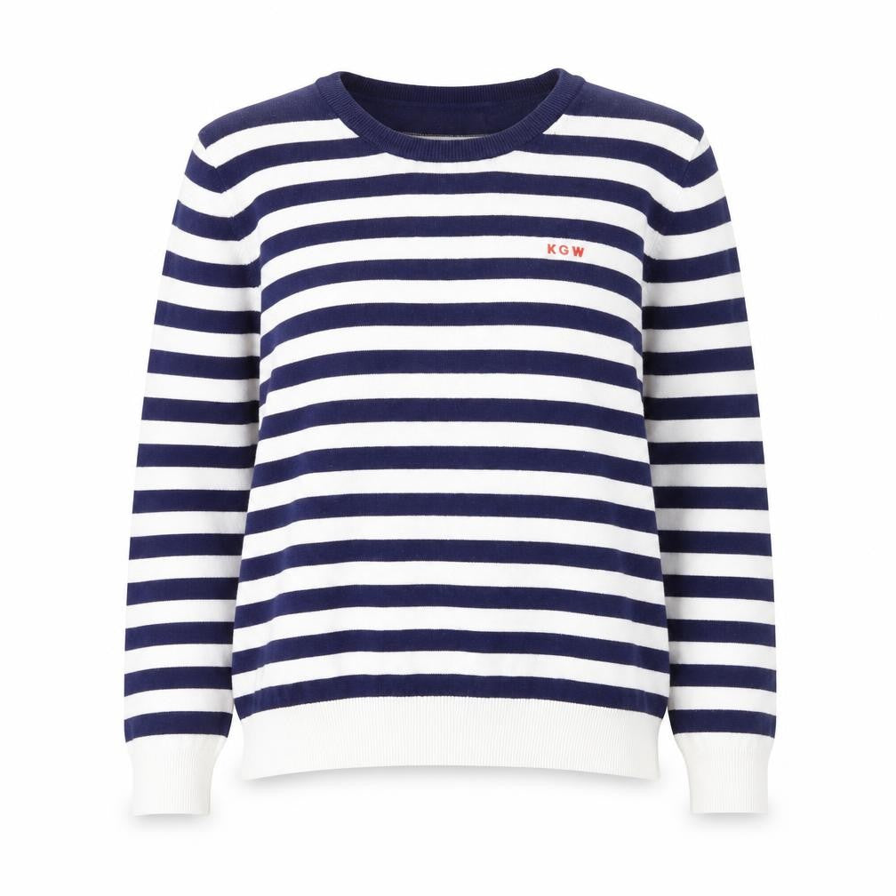 Front view of Kelly & Grace Women’s Navy Stripe jumper XL Viscose Blend