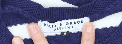 Kelly & Grace Women’s Navy Stripe Pullover Jumper XL Viscose Blend