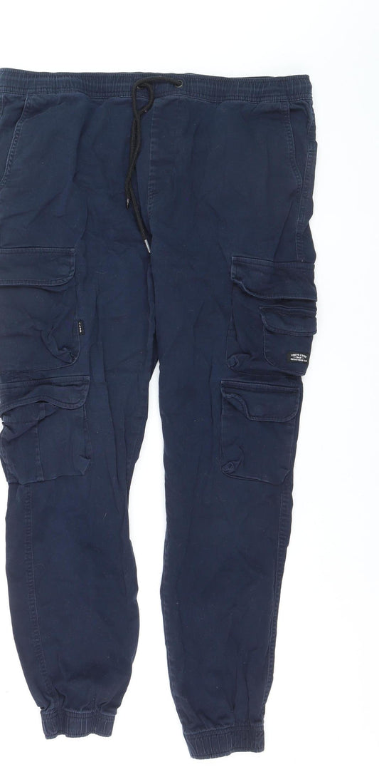 Tokyo Laundry Men's Blue Cargo Trousers XL W36 Elastic Waist