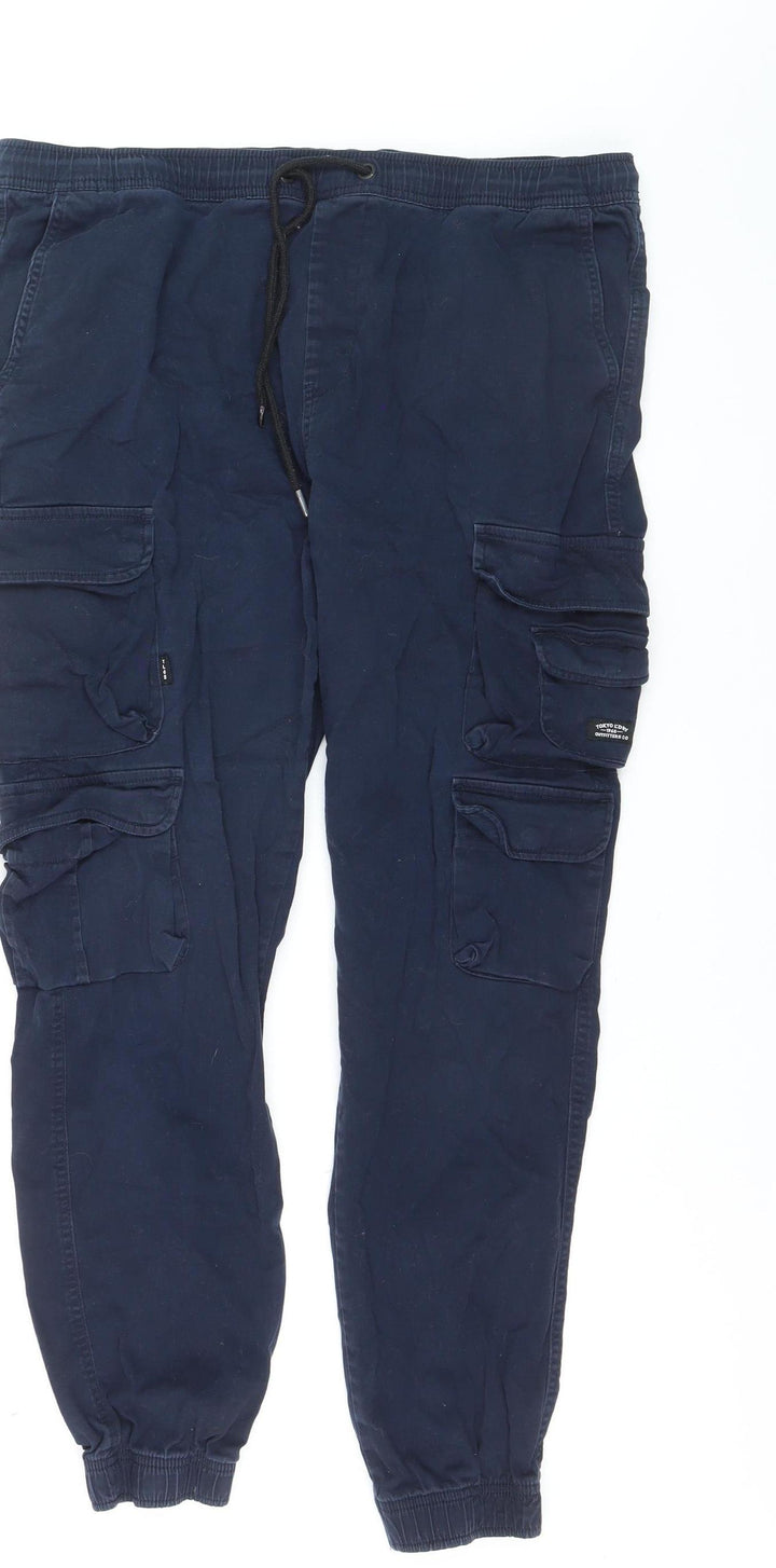 Tokyo Laundry Men's Blue Cargo Trousers XL W36 Elastic Waist