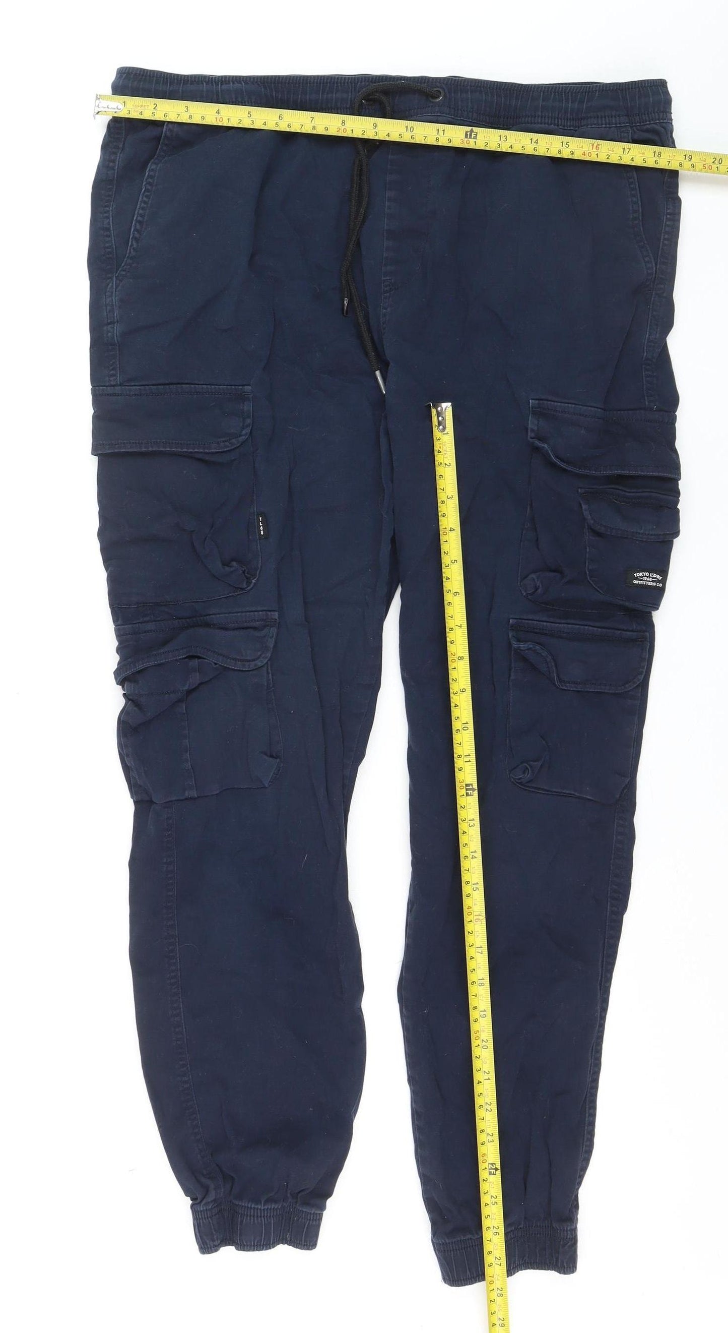 Tokyo Laundry Men's Blue Cargo Trousers XL W36 Elastic Waist