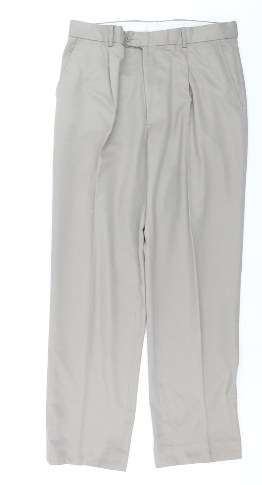 Cedarwood State Men's Beige 34W 31L Pleated Dress Trousers