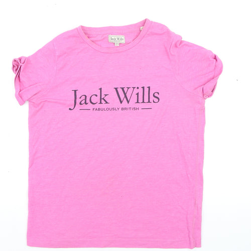 Jack Wills Womens Pink Cotton Crew Neck Logo T-Shirt UK 8