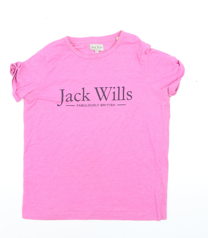 Jack Wills Womens Pink Cotton Crew Neck Logo T-Shirt UK 8