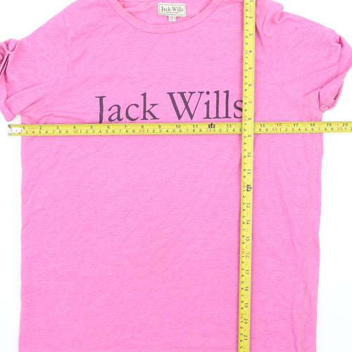 Jack Wills Womens Pink Cotton Crew Neck Logo T-Shirt UK 8