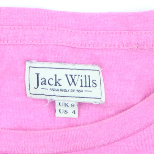 Jack Wills Womens Pink Cotton Crew Neck Logo T-Shirt UK 8