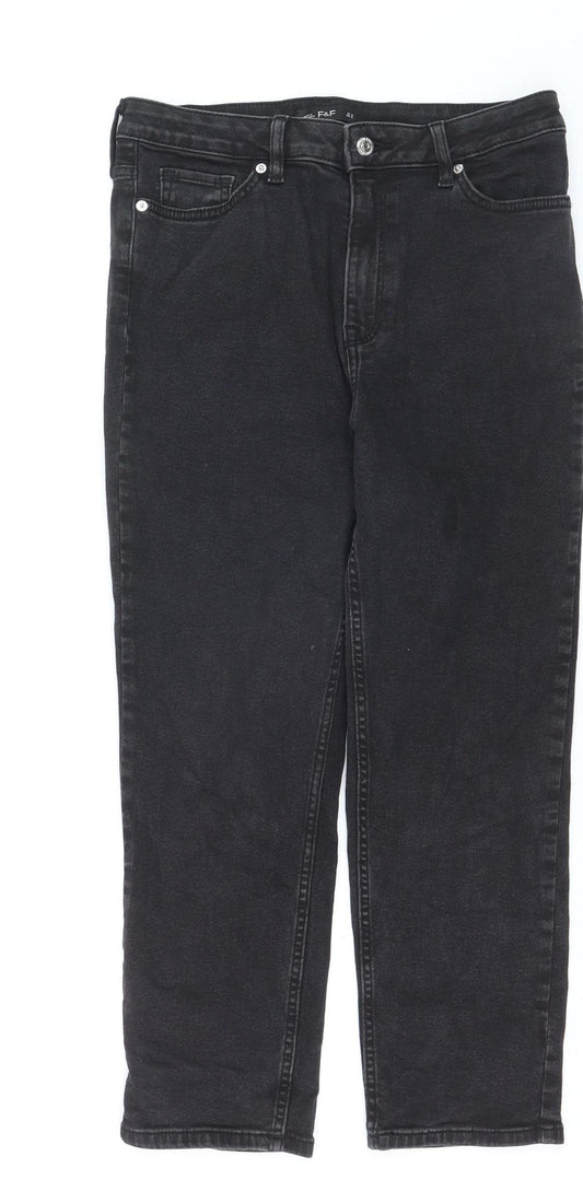 F&F Women's Black Straight Leg Jeans UK 12 High Rise Denim