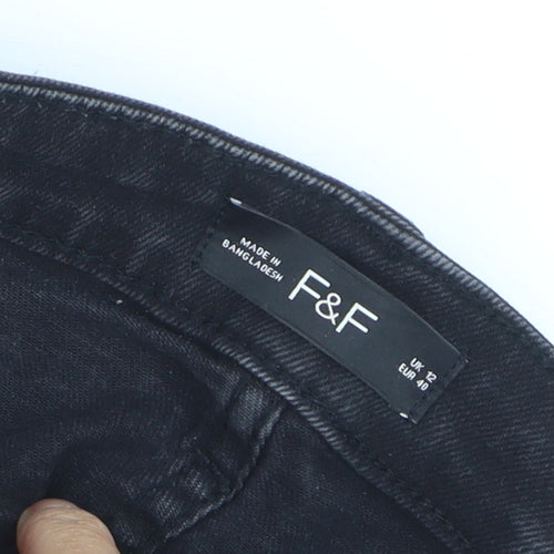 F&F Women's Black Straight Leg Jeans UK 12 High Rise Denim