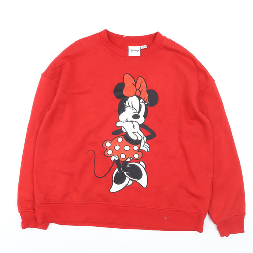 Disney Women Red Minnie Mouse Sweatshirt UK 12 M Crew Neck Pullover