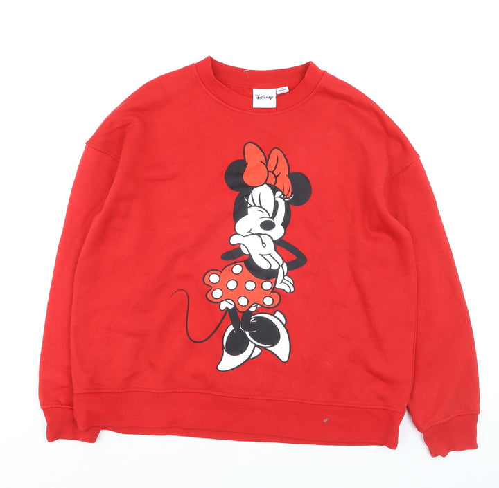Disney Women Red Minnie Mouse Sweatshirt UK 12 M Crew Neck Pullover