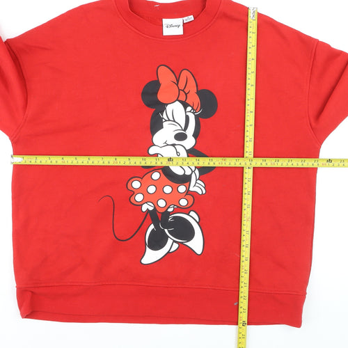 Disney Women Red Minnie Mouse Sweatshirt UK 12 M Crew Neck Pullover