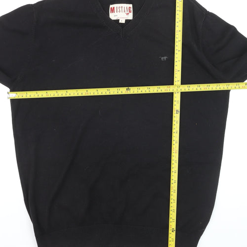 Mustang Men's Black V-Neck Cotton Pullover Jumper Size L
