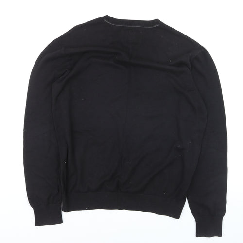 Mustang Men's Black V-Neck Cotton Pullover Jumper Size L