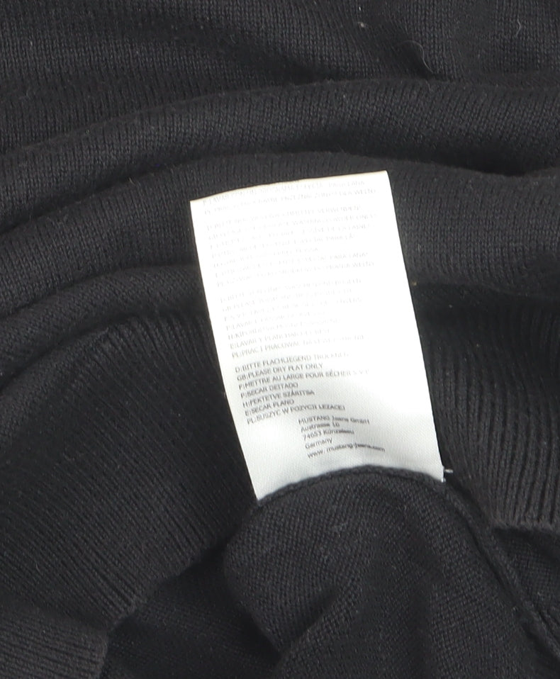 Mustang Men's Black V-Neck Cotton Pullover Jumper Size L