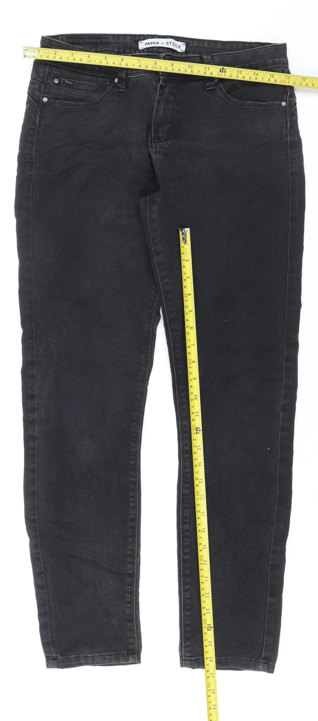 Paper + Stitch Women Black Skinny Jeans Size 30R Mid Rise Stretch Denim