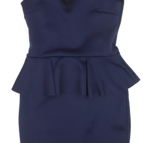 Lipsy Women Blue Lace Peplum Bodycon Dress Size 12