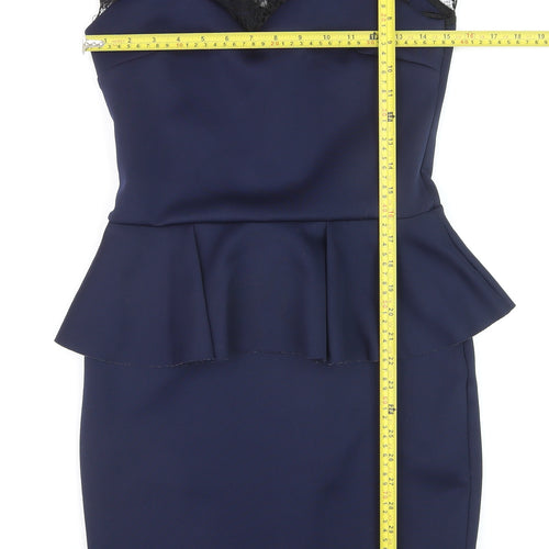 Lipsy Women Blue Lace Peplum Bodycon Dress Size 12