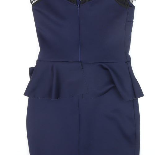 Lipsy Women Blue Lace Peplum Bodycon Dress Size 12