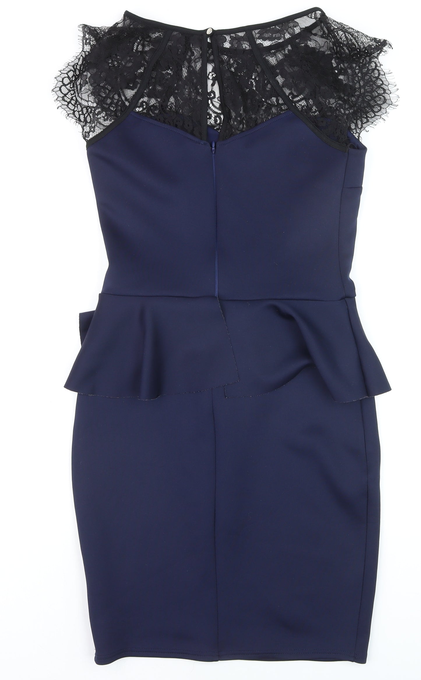 Lipsy Women Blue Lace Peplum Bodycon Dress Size 12