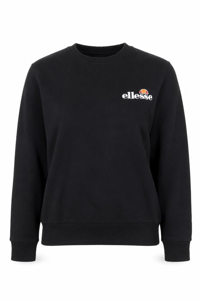 Front view of Ellesse women’s black crew neck pullover sweatshirt uk 12