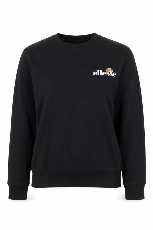 Front view of Ellesse women’s black crew neck pullover sweatshirt uk 12