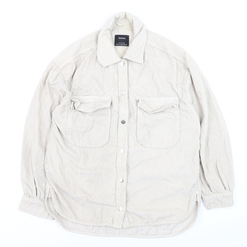 Bershka Men's Beige Corduroy Button-Up Casual Shirt Size M