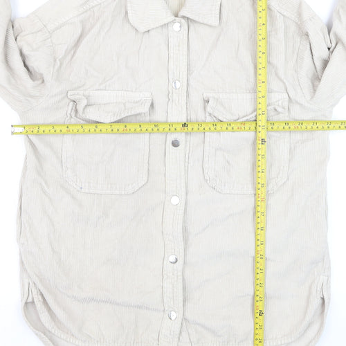 Bershka Men's Beige Corduroy Button-Up Casual Shirt Size M