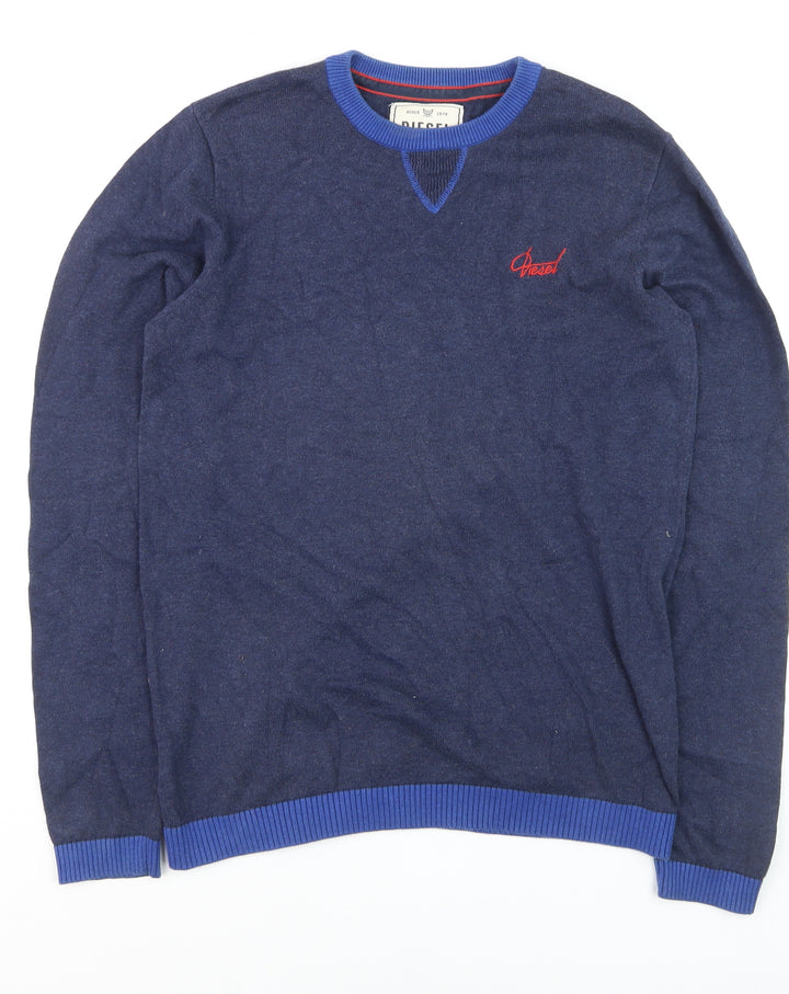 Diesel Men's Blue Cotton Crew Neck Pullover Jumper Size S