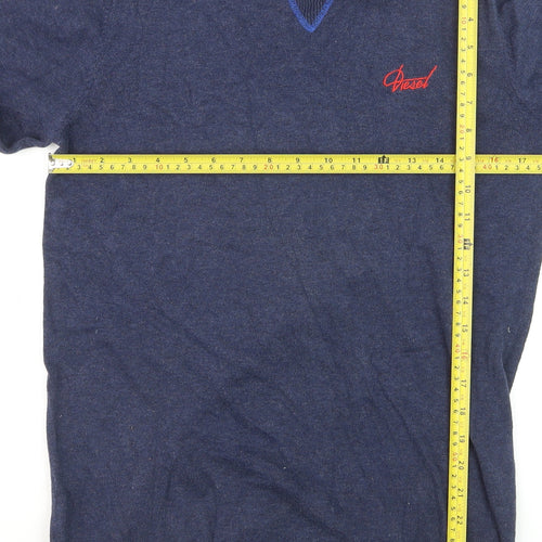 Diesel Men's Blue Cotton Crew Neck Pullover Jumper Size S