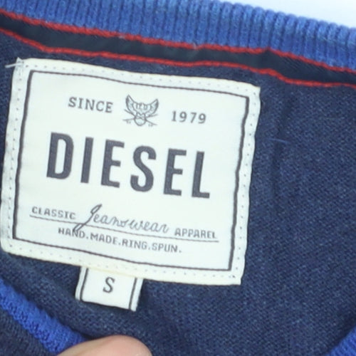 Diesel Men's Blue Cotton Crew Neck Pullover Jumper Size S