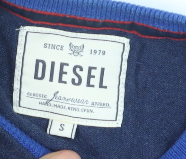 Diesel Men's Blue Cotton Crew Neck Pullover Jumper Size S