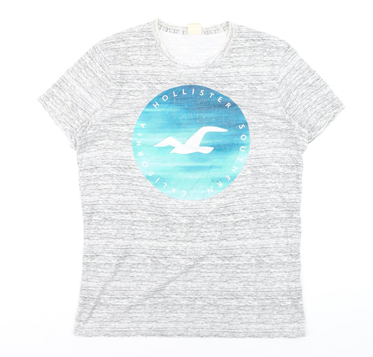 Hollister Men’s Grey Graphic Print Crew Neck T-Shirt Size S
