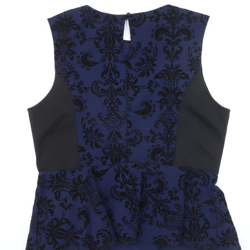 Dorothy Perkins Womens Blue Velvet Floral Peplum Sleeveless Blouse Size 18