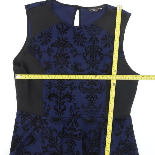Dorothy Perkins Womens Blue Velvet Floral Peplum Sleeveless Blouse Size 18