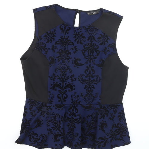 Dorothy Perkins Womens Blue Velvet Floral Peplum Sleeveless Blouse Size 18