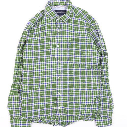 Indian Terrain Men's Green Check Long Sleeve Cotton Shirt L