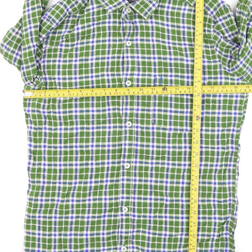 Indian Terrain Men's Green Check Long Sleeve Cotton Shirt L