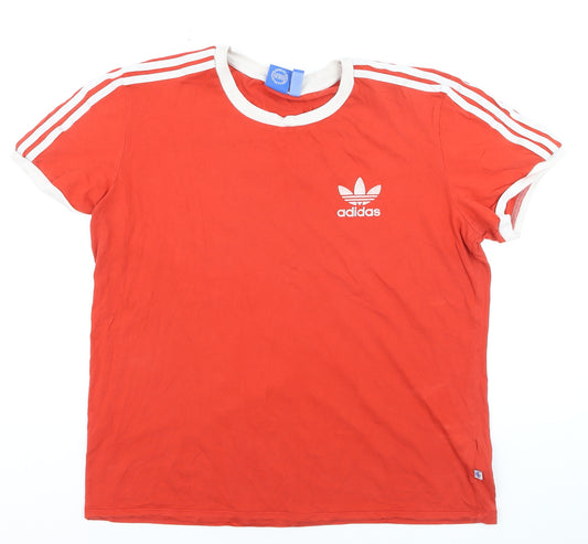 Adidas Men's Red Ringer T-Shirt Size L Short Sleeve Retro Logo Top