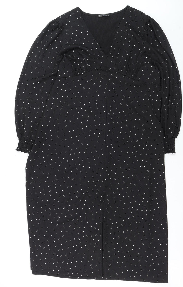 Dunnes Women Black XL V-Neck Long Sleeve Shift Dress