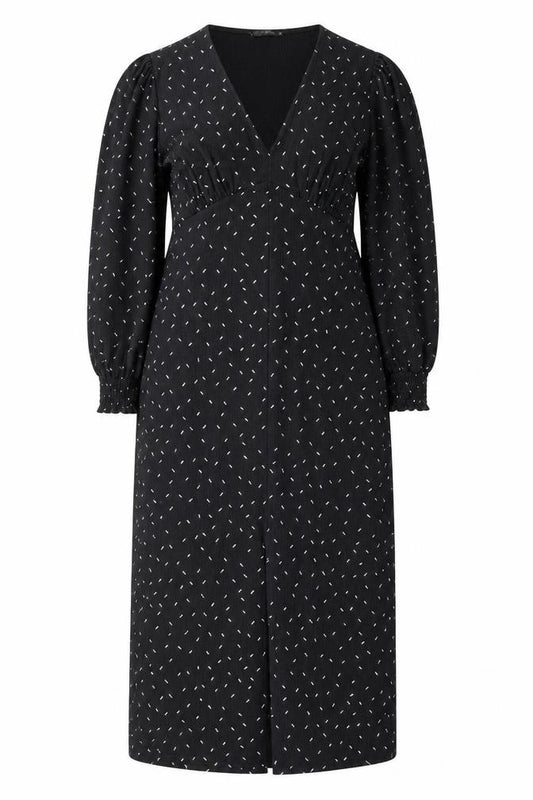 Front view of Dunnes Women Black XL V-Neck Long Sleeve Shift Dress
