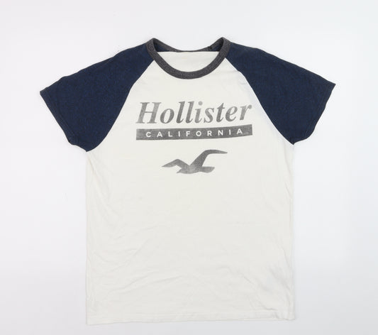Hollister Men's Blue & White Raglan Crew Neck T-Shirt Size S