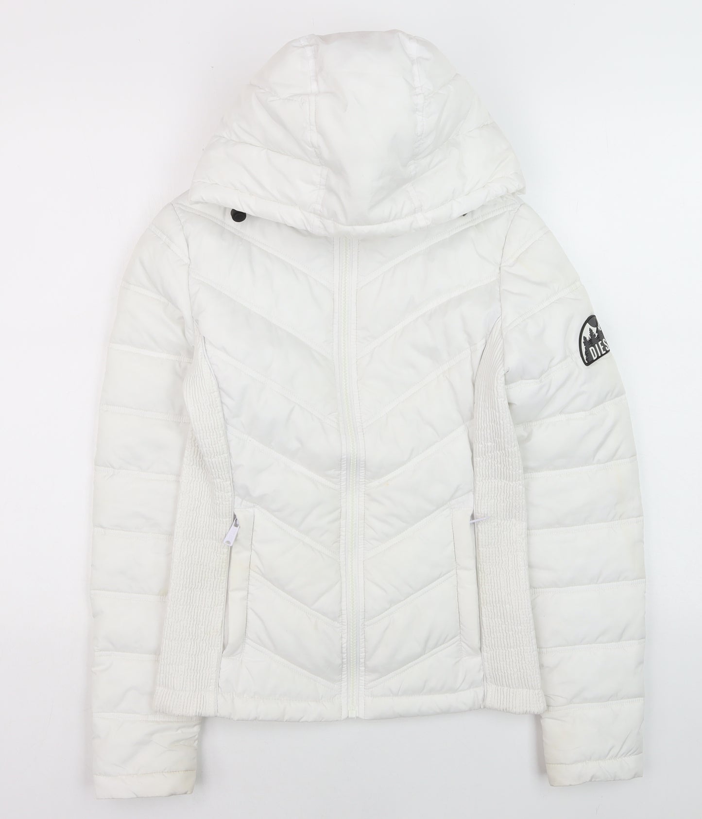 Diesel Women's White XS Hooded Quilted Puffer Jacket